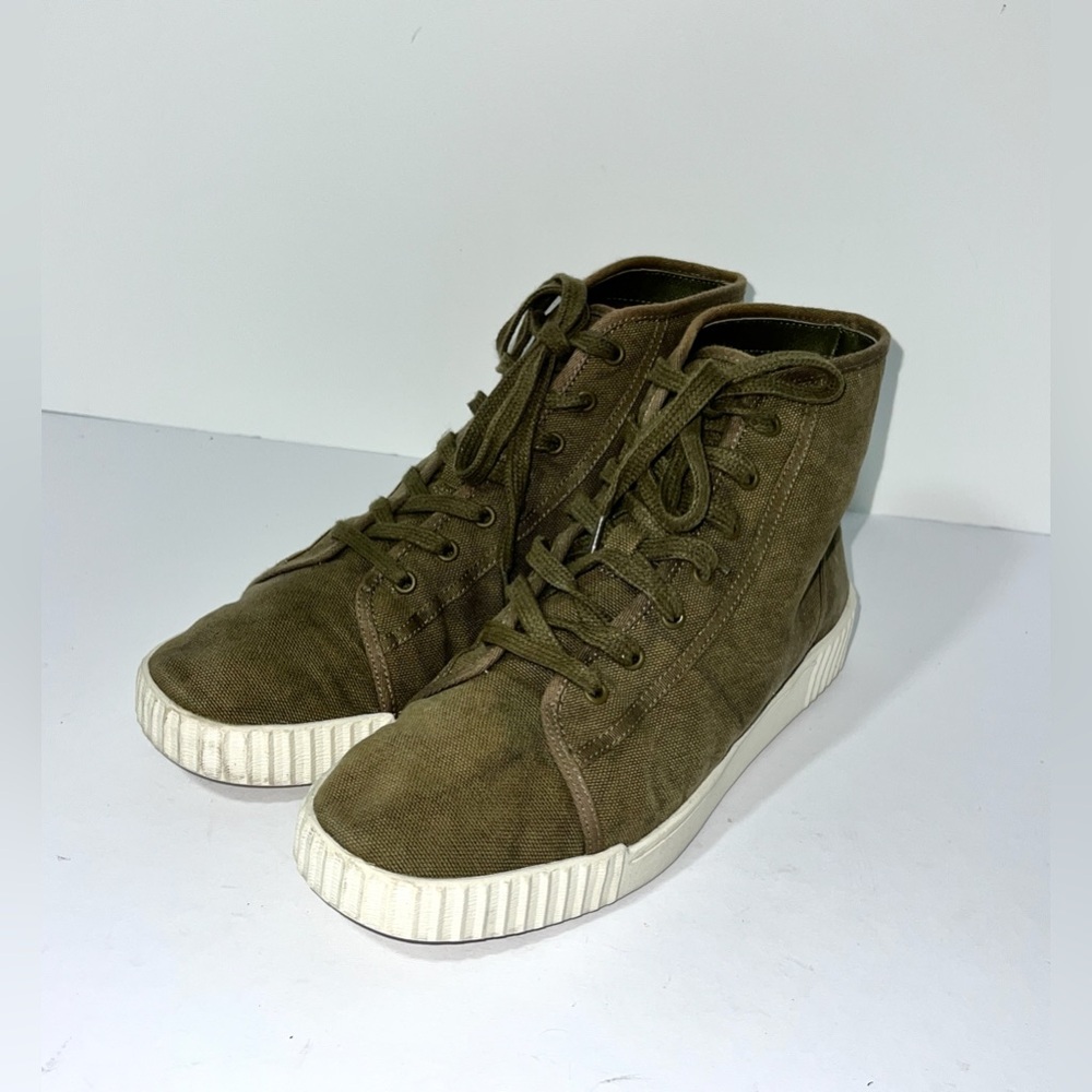 Vince Wolfe Linen High-Top Sneakers Olive Sz 65